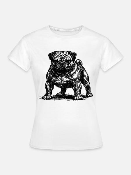 Muskulöser Mops mit bösem Blick - Frauen T-Shirt - Weiß