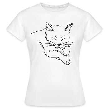 Silhouette du chat endormi aux lignes noires - T-shirt Femme - blanc - Devant - AI Model Female 172 dark (172cm)