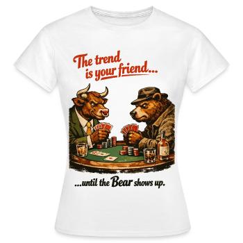 Poker Taureau & Ours : La Tendance est Votre Amie - T-shirt Femme - blanc - Devant - AI Model Female 172 dark (172cm)