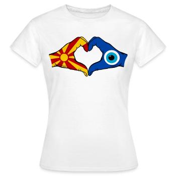Macedonia Nazar Flag Hands Heart Shape - Women's T-Shirt - white - Front - AI Model Female 172 dark (172cm)