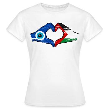 Palestine Nazar Flag Hands Heart Shape Used - Women's T-Shirt - white - Front - AI Model Female 172 dark (172cm)