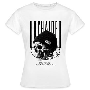 Crâne avec tuque déchaîné - T-shirt Femme - blanc - Devant - AI Model Female 172 dark (172cm)