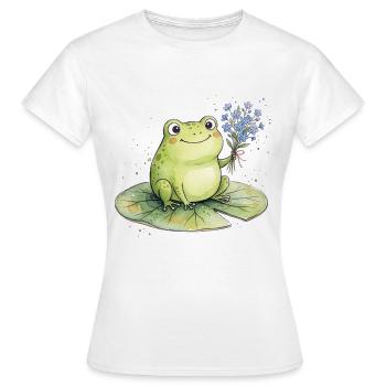 Grenouille mignonne avec des fleurs de myosotis - T-shirt Femme - blanc - Devant - AI Model Female 172 dark (172cm)