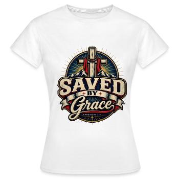 Saved by Grace – Christlicher Glaubensspruch - Frauen T-Shirt - Weiß - Vorne - AI Model Female 172 dark (172cm)