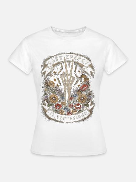 Gute Energie ist ansteckend Blütenskelett - Frauen T-Shirt - Weiß