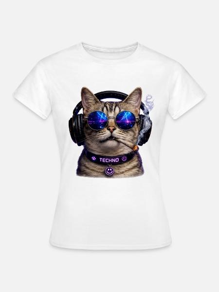 DropWild Loki Techno cat - Frauen T-Shirt - Weiß