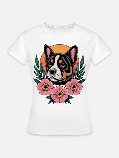 Blüten-Hundeporträt - Frauen T-Shirt - Weiß
