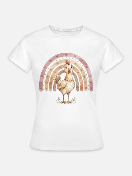 Niedliches Boho Huhn mit Regenbogen Aquarell - Frauen T-Shirt - Weiß