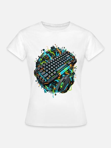 Cyber-Tastatur Neon-Setup - Frauen T-Shirt - Weiß