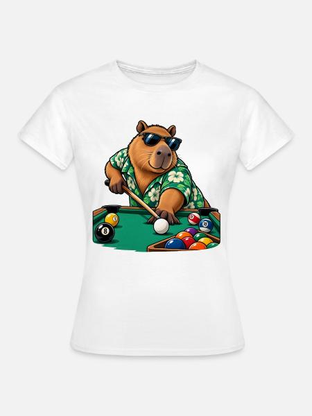 Süßes Capybara beim Billard - Frauen T-Shirt - Weiß
