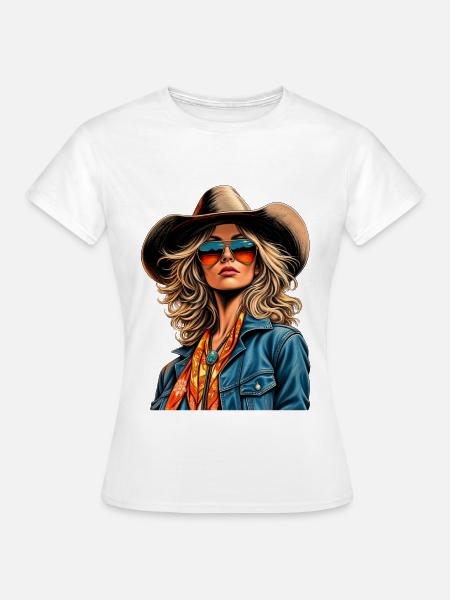 Coole Lady Western Style - Frauen T-Shirt - Weiß