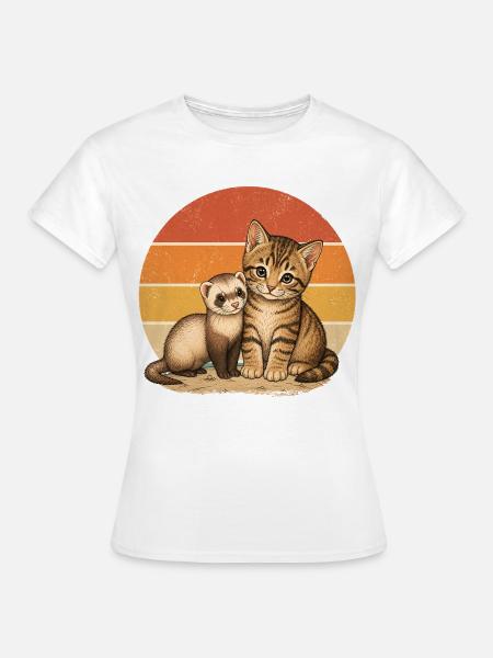 Katze und Frettchen - Frauen T-Shirt - Weiß