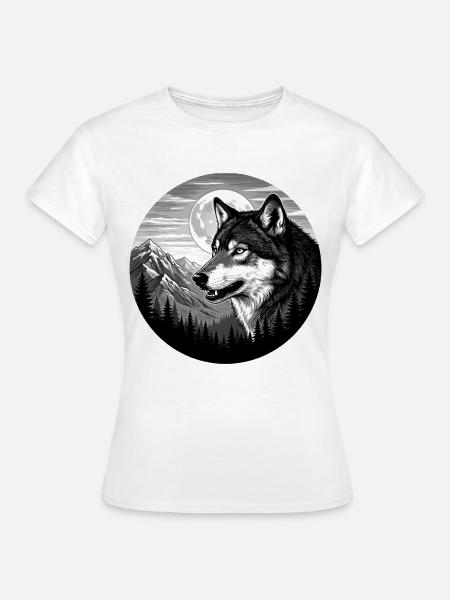 Mond Wolf im Berg wald Wölfe - Frauen T-Shirt - Weiß
