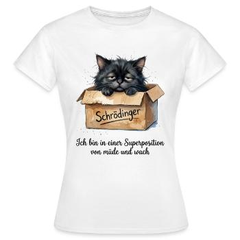 Schrödingers Katze - Superposition Müde  und Wach - Frauen T-Shirt - Weiß - Vorne - AI Model Female 172 dark (172cm)