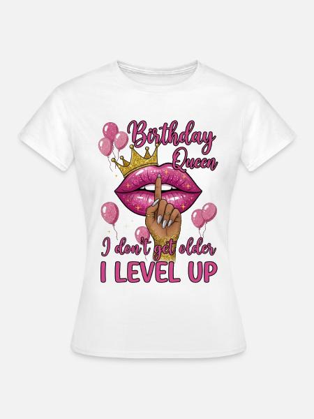 Birthday Queen with Lips and Balloons - Frauen T-Shirt - Weiß