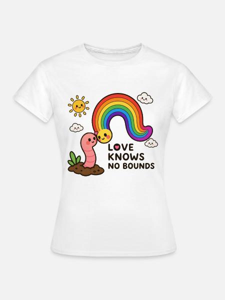 Love Knows No Bounds – Regenbogen & Wurm - Frauen T-Shirt - Weiß