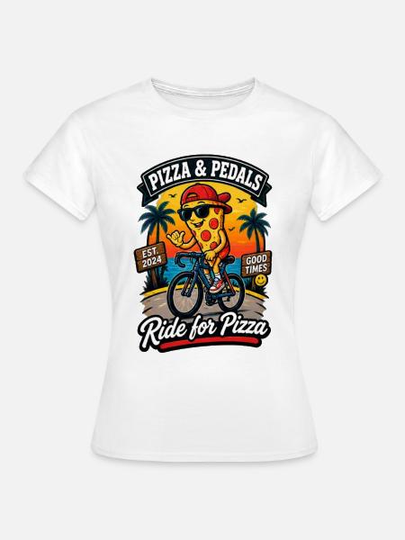 Pizza & Pedals Strandride - Frauen T-Shirt - Weiß