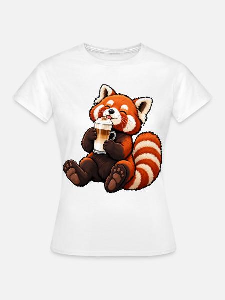 Roter Panda mit Latte Macchiato - Frauen T-Shirt - Weiß
