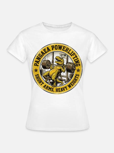 Pangaea Powerlifting: T-Rex Bankdrücken - Frauen T-Shirt - Weiß