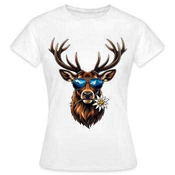 Cooler Hirsch Edelweiß Berge Alpen Bayern - Frauen T-Shirt - Weiß - Vorne - AI Model Female 172 dark (172cm)