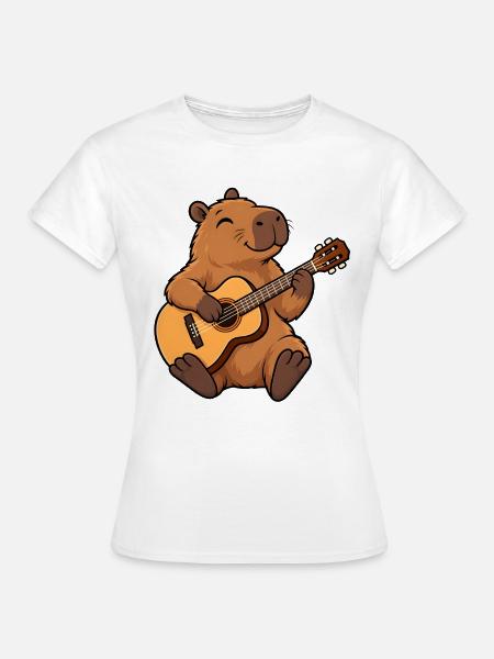 Cooles Capybara mit Akustikgitarre - Frauen T-Shirt - Weiß