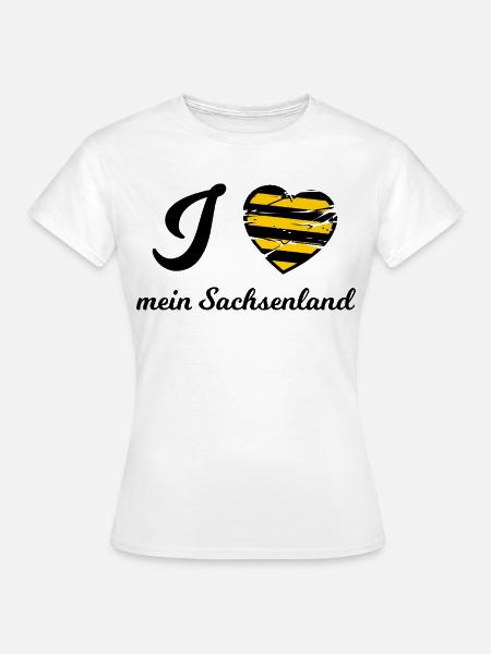 Sachsen Herzstreifen Gelb - Frauen T-Shirt - Weiß