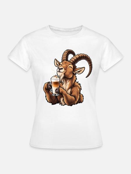 Steinbock mit Latte Macchiato - Frauen T-Shirt - Weiß