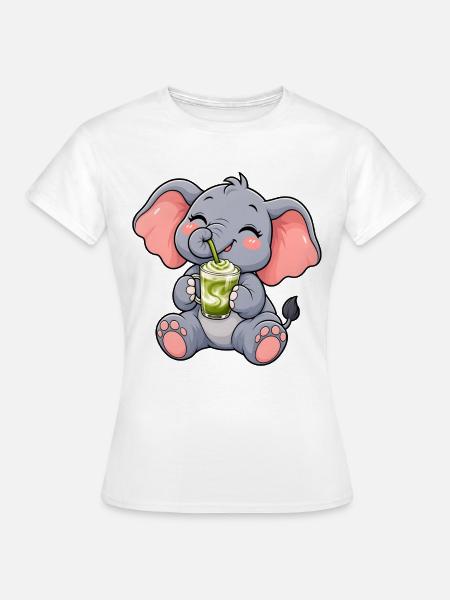 Süßer Elefant mit Matcha Latte - Frauen T-Shirt - Weiß