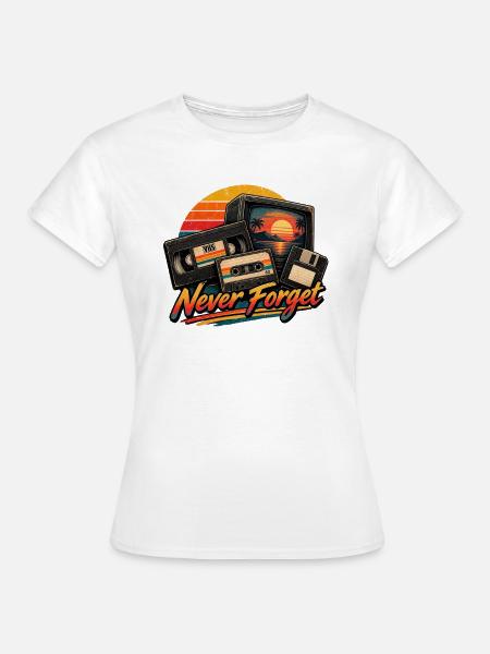Retro-VHS-Kassettendiskette Never Forget - Frauen T-Shirt - Weiß