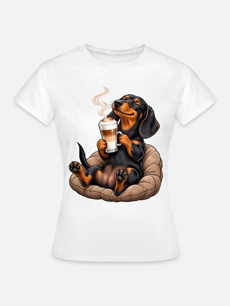 Süßer Dackel mit Latte Macchiato - Frauen T-Shirt - Weiß
