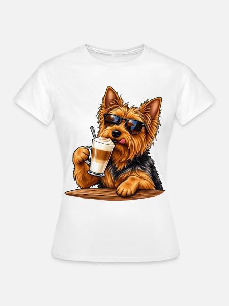 Australian Terrier mit Latte Macchiato - Frauen T-Shirt - Weiß