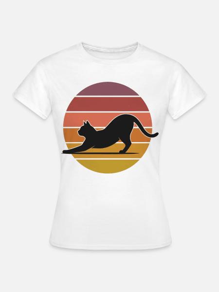 Katze im Sonnenuntergang Stretch - Frauen T-Shirt - Weiß
