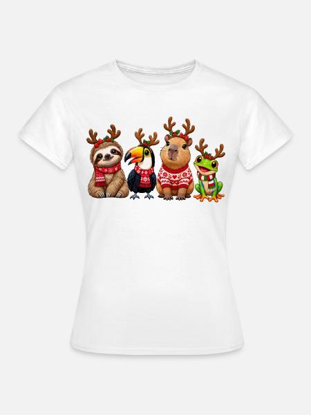 Lustige Weihnachtstiere mit Rentiergeweih - Frauen T-Shirt - Weiß