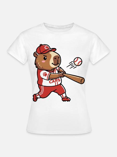 Niedliche Capybara-Baseballspieler-Sportästhetik - Frauen T-Shirt - Weiß