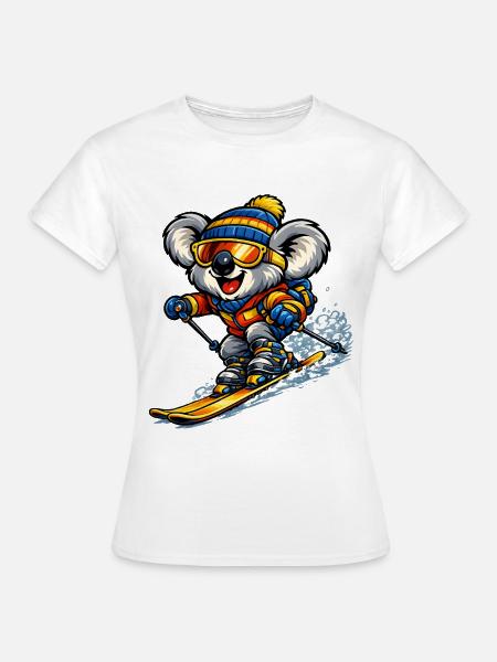 Koala beim Skifahren - Frauen T-Shirt - Weiß