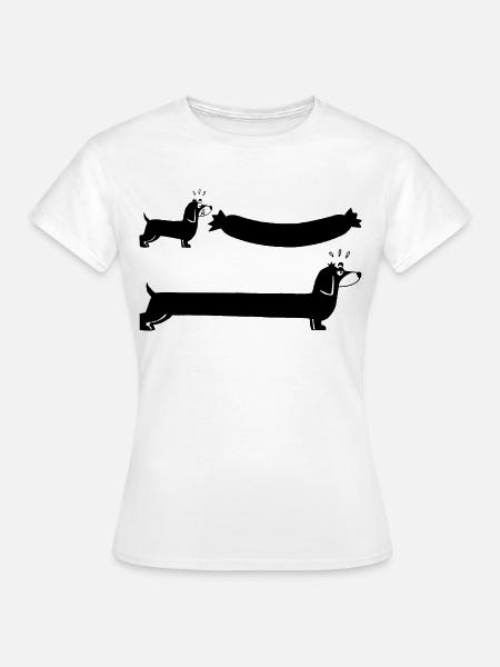 Der schwarze Hund und die Wurst - Frauen T-Shirt - Weiß