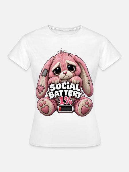 Kuschelhase Social Battery 1% - Frauen T-Shirt - Weiß