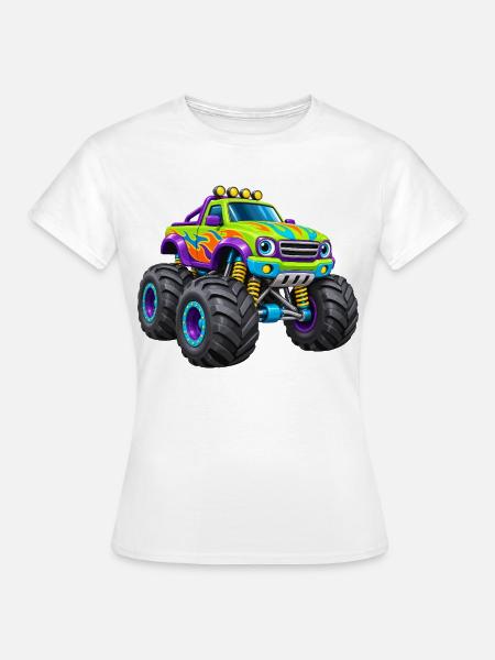 Bunter Monstertruck Flammen-Design - Frauen T-Shirt - Weiß