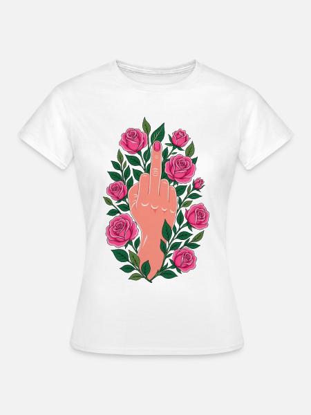  Mittelfinger Rosen Floral - Frauen T-Shirt - Weiß