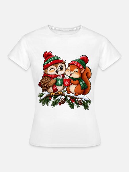 Weihnachten Eule Eichhörnchen Kakao Geschenk - Frauen T-Shirt - Weiß