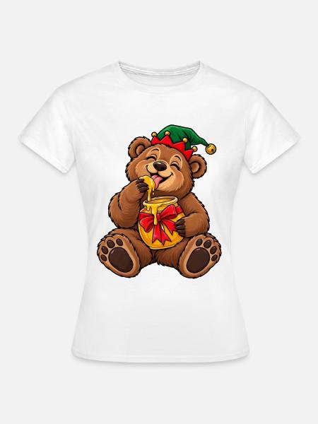 Weihnachten Bär Honigtopf Wichtel Geschenk - Frauen T-Shirt - Weiß