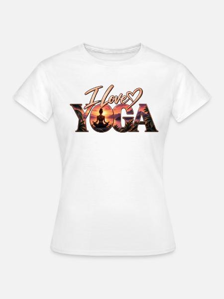 Ich liebe Yoga – Sonnenuntergangsmeditation - Frauen T-Shirt - Weiß