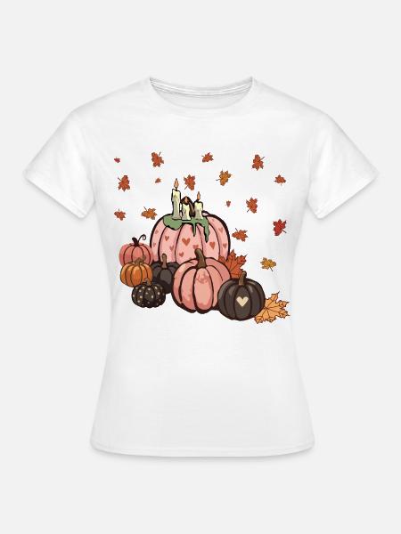 Kürbisse und Kerzen - Frauen T-Shirt - Weiß