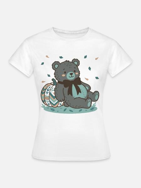 Grauer Teddybär mit gestempeltem Kürbis - Frauen T-Shirt - Weiß