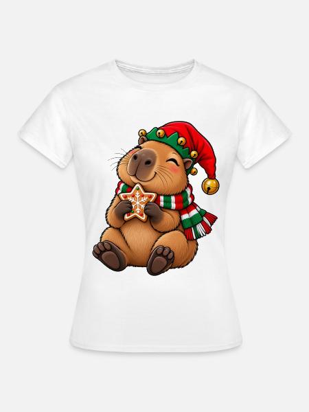 Süßes Capybara als Wichtel mit Lebkuchen - Frauen T-Shirt - Weiß