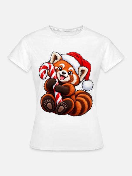 Roter Panda mit Weihnachtsmütze & Zucker - Frauen T-Shirt - Weiß