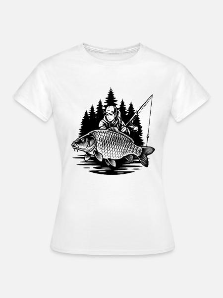Fischerin und ihr Karpfen - Frauen T-Shirt - Weiß