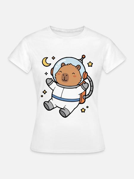 Niedliche Capybara-Astronautin schwebt im Weltraum - Frauen T-Shirt - Weiß