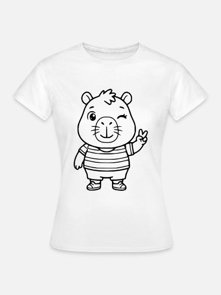 Niedliche zwinkernde Capybara-Peace-Zeichen-Zeichnung - Frauen T-Shirt - Weiß