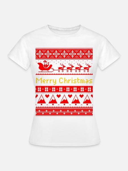Hässliches Weihnachts-Pixel-Kunst-Weihnachtsmann-Schlittenmuster - Frauen T-Shirt - Weiß